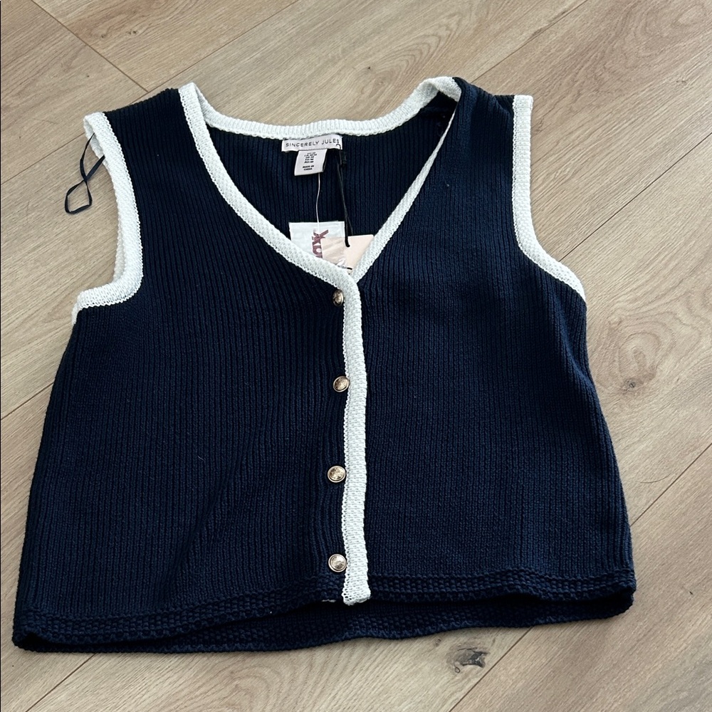 Sincerely Jules Deep Blue and white Knit Vest